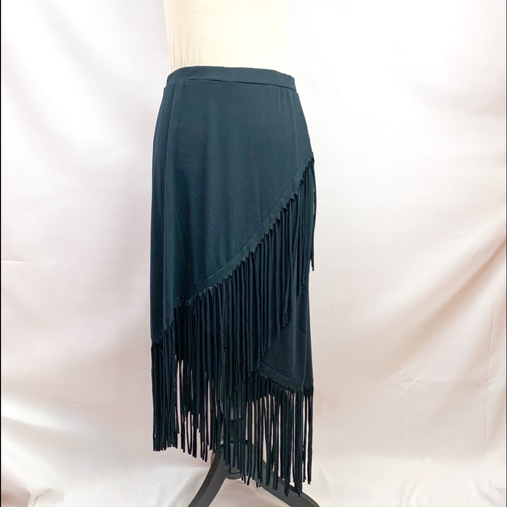 NWT  Serena Williams Black High/Low Fringe Skirt